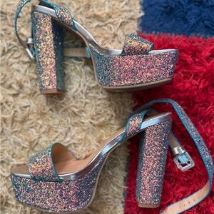 BAMBOO Multicolor Glitter Platform Heels